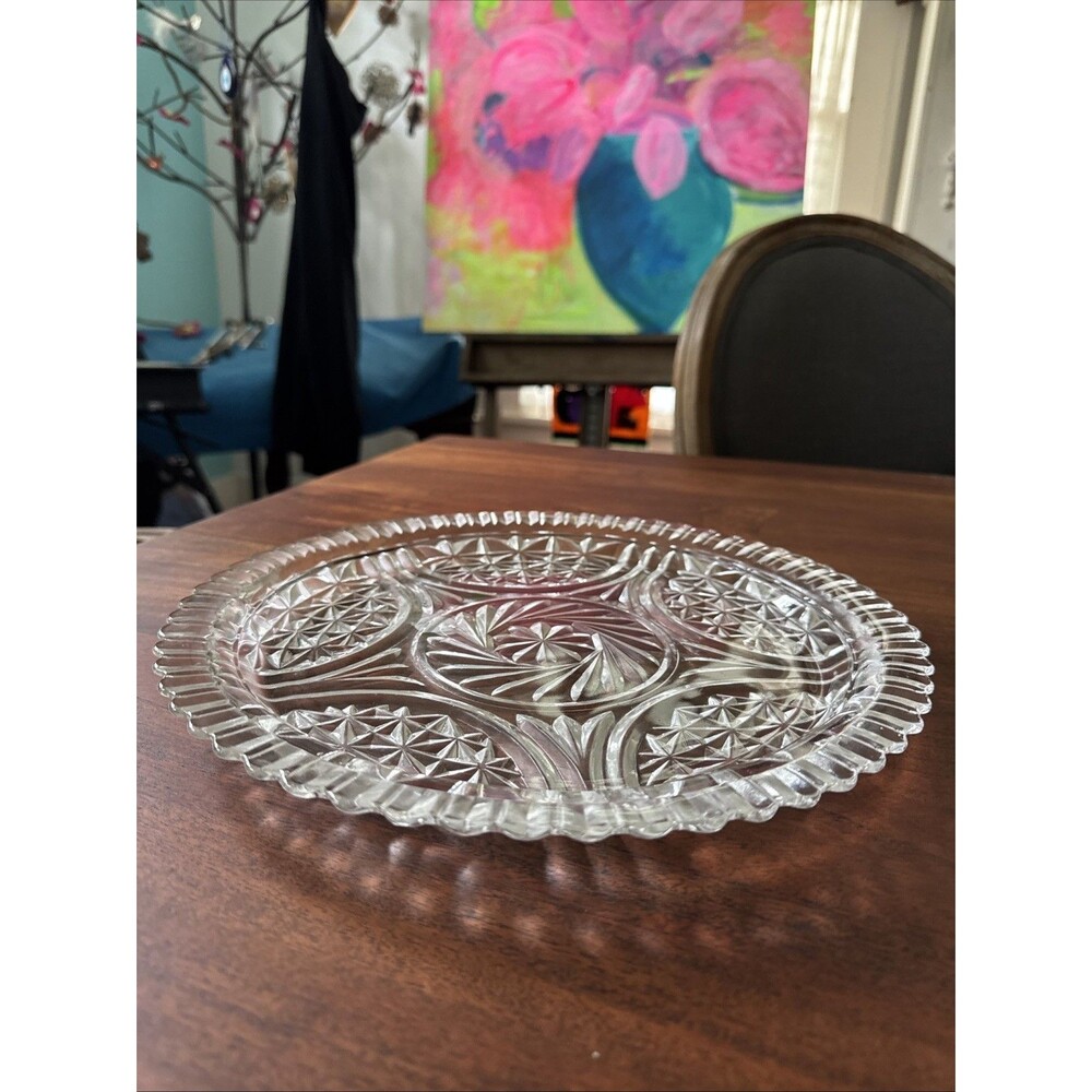 Anchor Hocking Glass Clear Stars & Bars 12" Cake Plate Serving Platter Tray